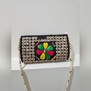 Handcrafted Beaded Flower Crossbody Bag in Natural and Multicolor